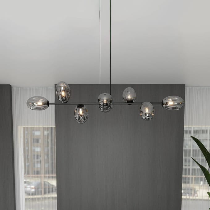 EMIBIG LIGHTING Hanglamp Glassy, grafiet, 140 cm, 8-lamps, ovale glazen kappen