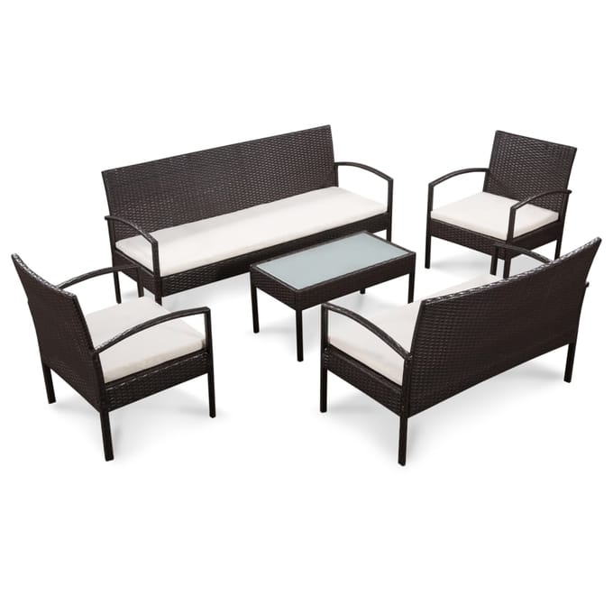 vidaXL - 5-delige - Loungeset - met - kussens - poly - rattan - bruin