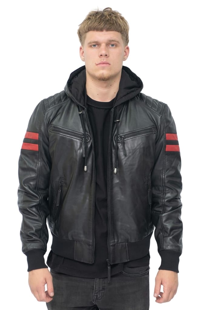 Heren Leren Hooded Retro Bomberjack - Skopje