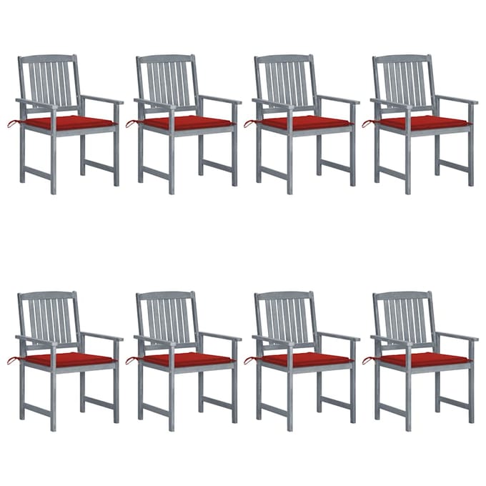vidaXL - Tuinstoelen - 8 - st - met - kussens - massief - acaciahout - grijs