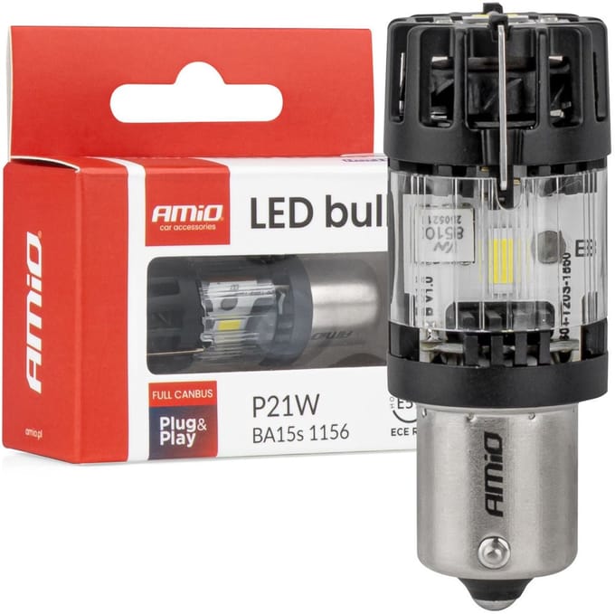 AMiO LED Lamp LumiTec BA15S P21W 12V FULL CANBUS – Helder Wit LED Vervanger (1 stuk)
