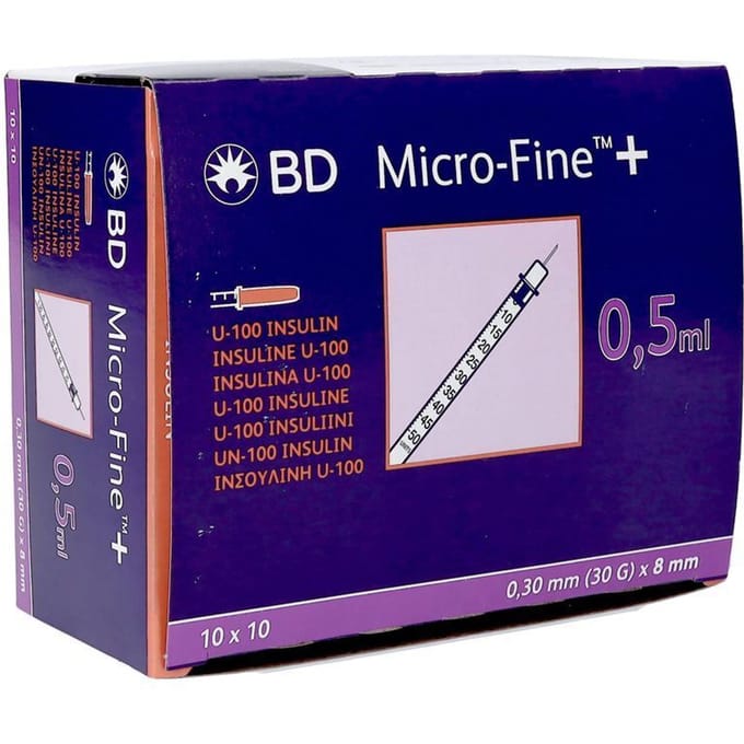 Microfine Insulinespuit 0,5ml U100 + naald 0,30mm (30G) x 8mm