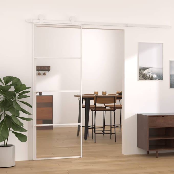 vidaXL - Schuifdeur - 76x205 - cm - ESG-glas - en - aluminium - wit