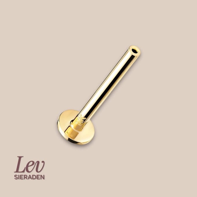 Lev Sieraden - 1.2 x 8mm labret staafje - 14k Geelgoud - Pushpin - Labret piercing base - 585 goud