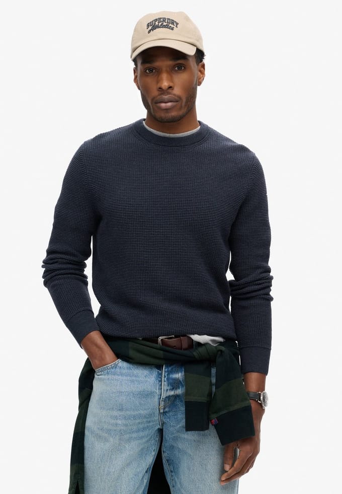 Superdry Trui Textured Crew Knit Jumper M6110567a Wck Eclipse Navy Heather Mannen Maat - XXL