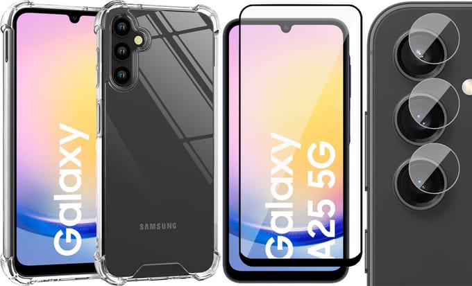 Hoesje geschikt voor Samsung Galaxy A25 / A24 - Screenprotector Volledig Dekkend Glas & Camera - Shockproof Transparant