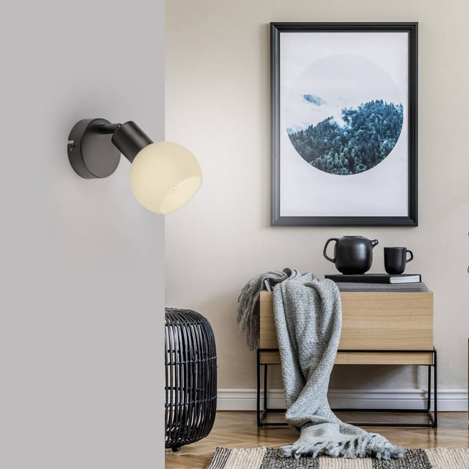 JUST LIGHT. GmbH JUST LIGHT. Loki wandlamp, zwart, ijzer, glas