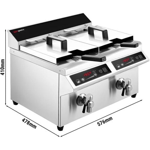 GGM Gastro Induktions-Doppelfritteuse - 8+8 Liter - 7 kW - Ablasshahn Zilver