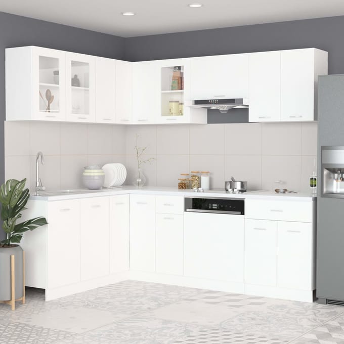 vidaXL - 11-delige - Keukenkastenset - Lyon - bewerkt - hout - wit