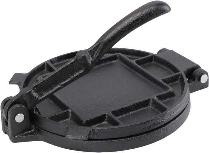 Tortilla Pers - Quesadilla Maker - Platte Broden Maken - Gietijzeren Constructie - 19 cm Diameter - Zwart