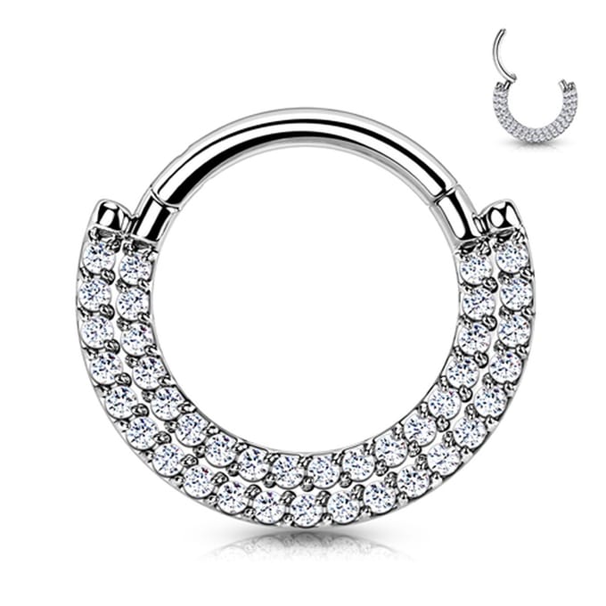 Piercing titanium double layer gemmed clicker 1.2x10 - zilver - LMPiercings
