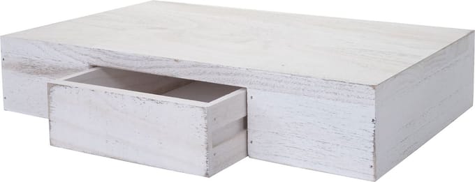 Wandplank Oise, hangplank met lade, 40cm ~ wit shabby