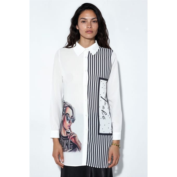 Dames Lange Gestreepte Poplin Shirt