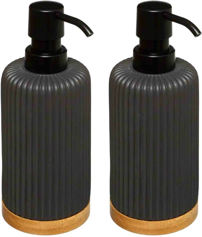 5Five Zeeppompje/dispenser - 2x - kunststeen - antraciet - 270 ml - navulbaar - toilet/badkamer/toilet