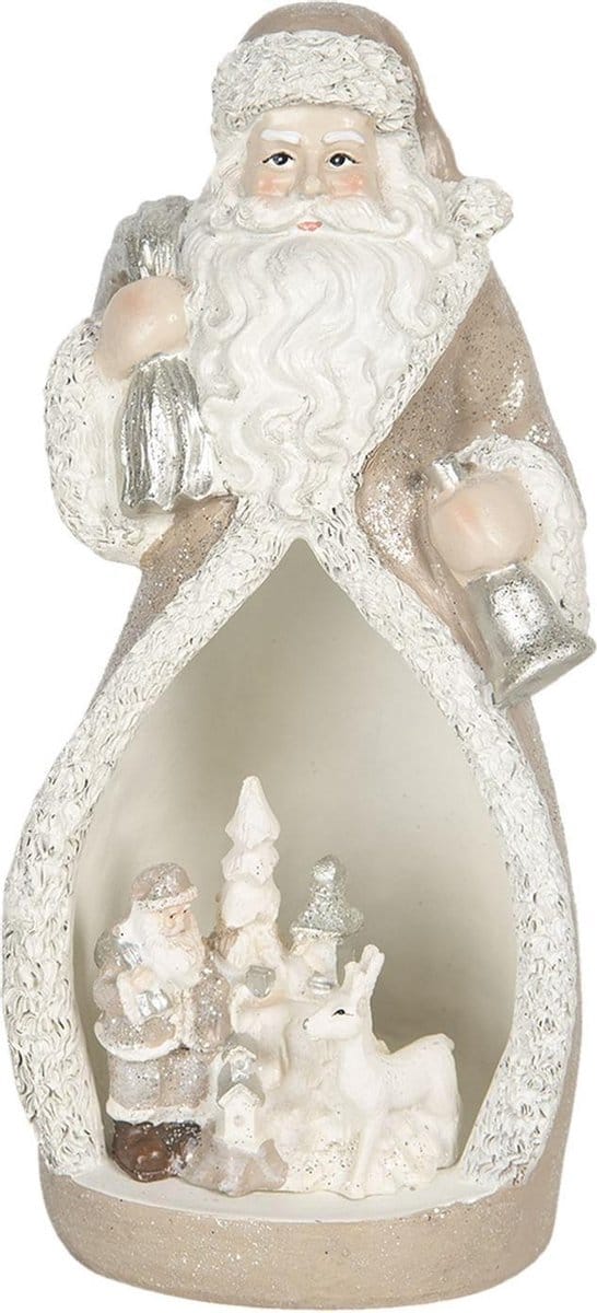 Clayre & Eef Beeld Kerstman 8x7x17 cm Grijs Polyresin Kerstdecoratie