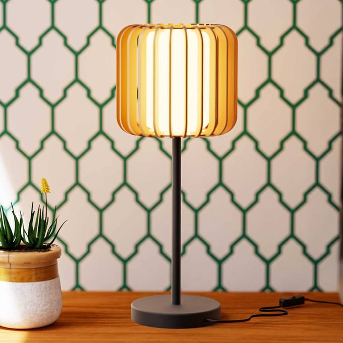 Forlight tafellamp Viva, lichtbruin, hout/metaal, hoogte 49 cm