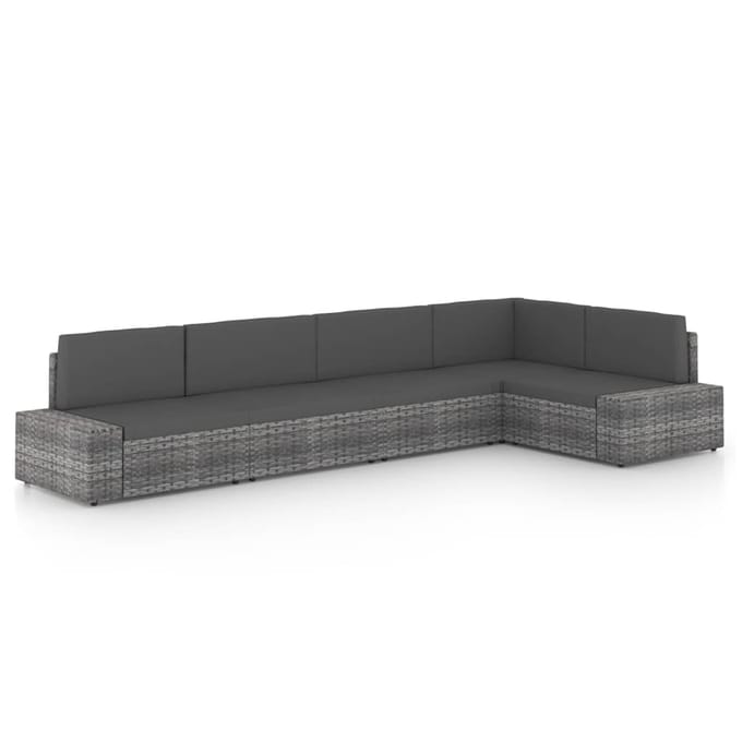 vidaXL - 5-delige - Loungeset - met - kussens - poly - rattan - grijs