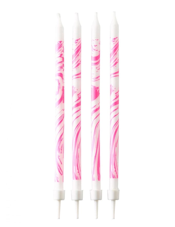 RIETHMULLER - 12 roze en witte marmeren verjaardagskaarsen, 12 cm