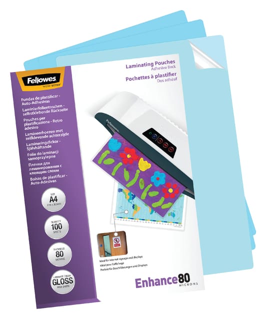 FELLOWES lamineerfolie, zelfklevend, A4, 80 micron, pak van 100 stuks