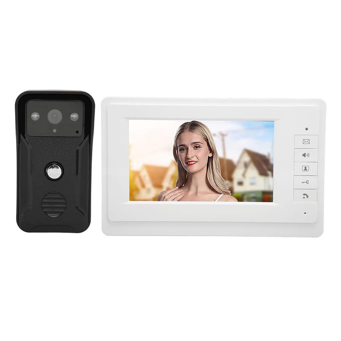 Interphone Vidéo 7 pouces Sonnette Vision Nocturne HD LCD Mains Libres Fils Moniteur Interphone Vidéo avec UK Plug