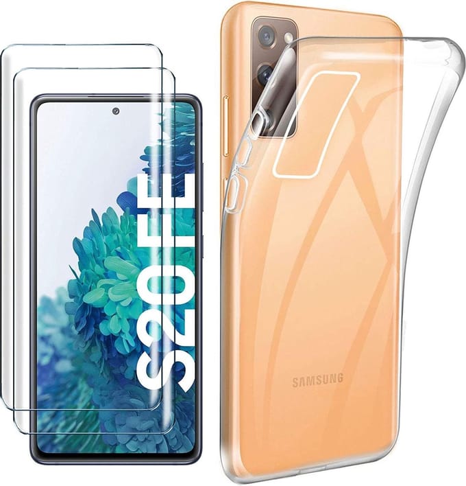 HB Hoesje Geschikt voor Samsung Galaxy S20 FE - Transparant - Siliconen Back Cover + 2X Glazen Screenprotector