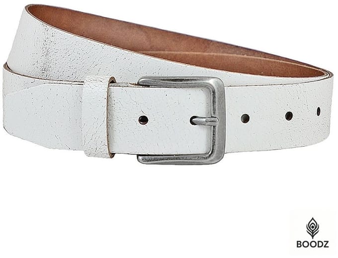 Boodz Leren Riem 4 cm Crack Wit | Maat 85