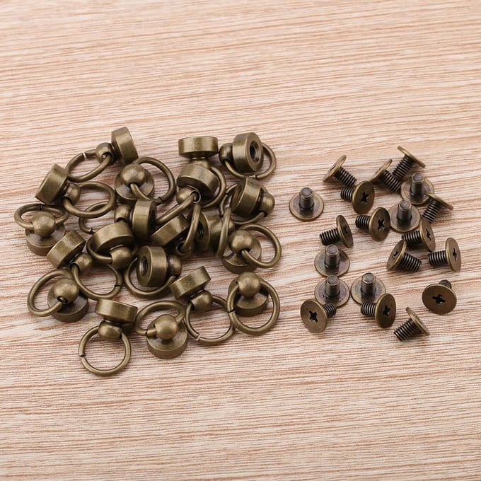 20 stuks Klinknagels Sluitingen DIY Leer Ambacht Portemonnee Telefoonhoes Kettingtas Schroeven 8mm Set Brons beige