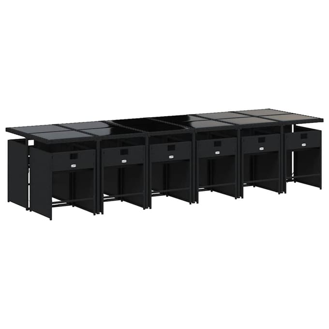 vidaXL - 13-delige - Tuinset - met - kussens - poly - rattan - zwart