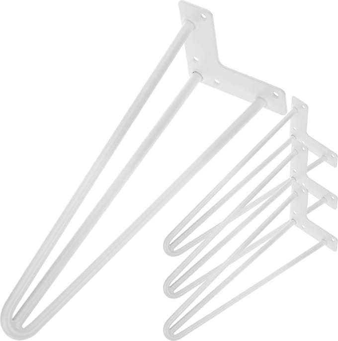 PrimeMatik - Tafel- en meubelpoten Stalen poten 3 stangen 41 cm wit 4-pack