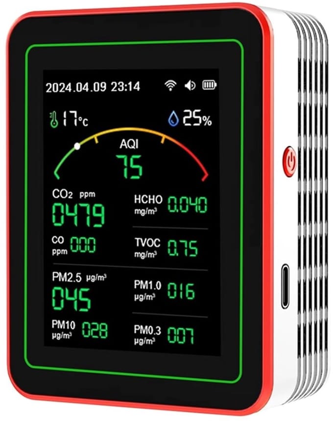 Luchtkwaliteitsmeter - Luchtkwaliteit tester - Binnenlucht controleren - 15-in-1 metingen - Compact apparaat - Wit
