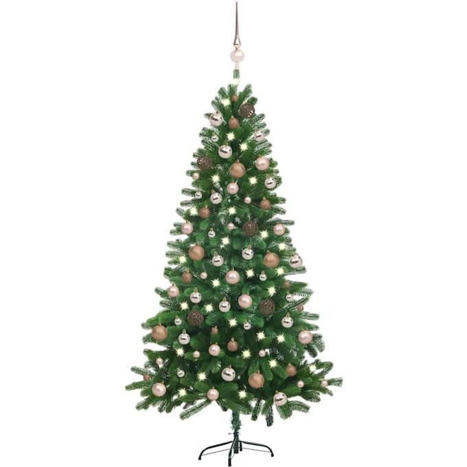 vidaXL - Kunstkerstboom - met - verlichting - en - kerstballen - 150 - cm - groen
