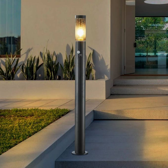 Lindby tuinpadverlichting Statius, antraciet, ijzer, 100 cm, sensor