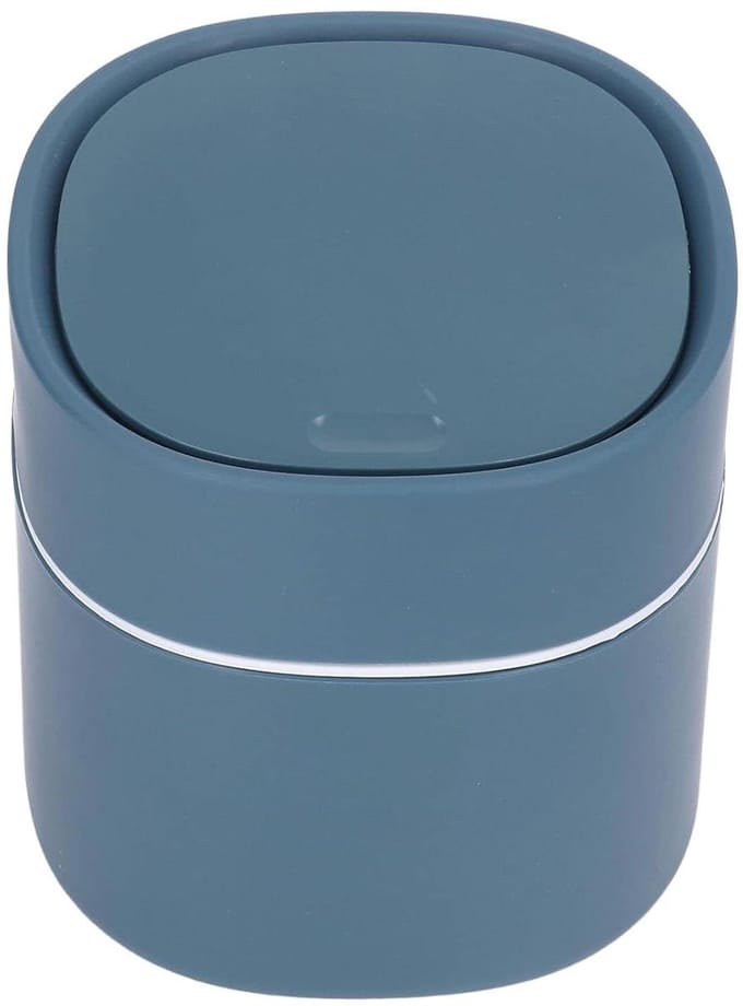 Mini Prullenbak - Afvalbakje Desktop - Bureau Opruimen - Met Deksel - 14 x 13 cm - Blauw