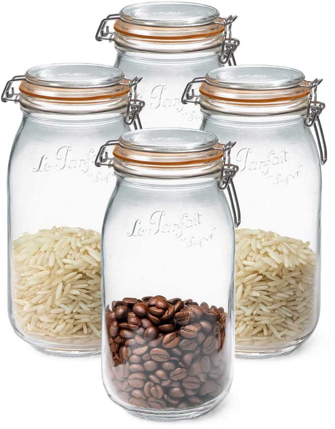 Le Parfait Voorraad/weckpot - 4x - glas - transparant - 25,2 x 8,5 cm - 2 L