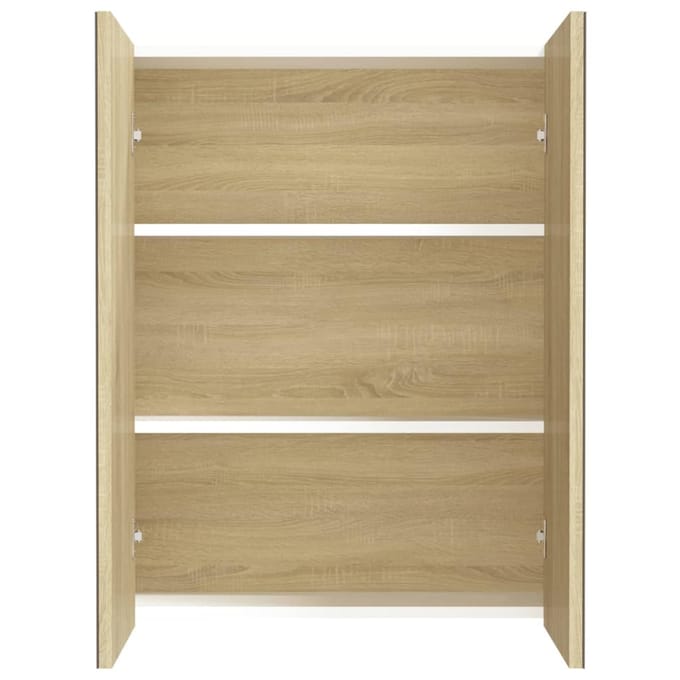 vidaXL - Badkamerkast - met - spiegel - 60x15x75 - cm - MDF - wit - en - eikenkleurig