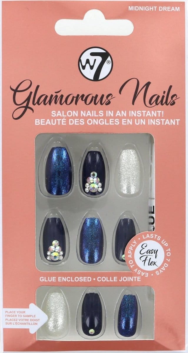W7 Glamorous Nails - Midnight Dream (met nagellijm)