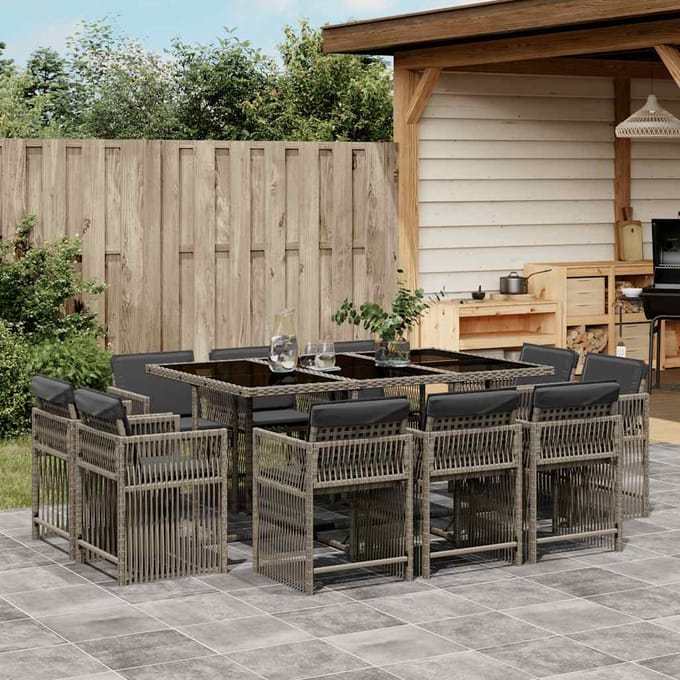 vidaXL - 11-delige - Tuinset - met - kussens - poly - rattan - grijs