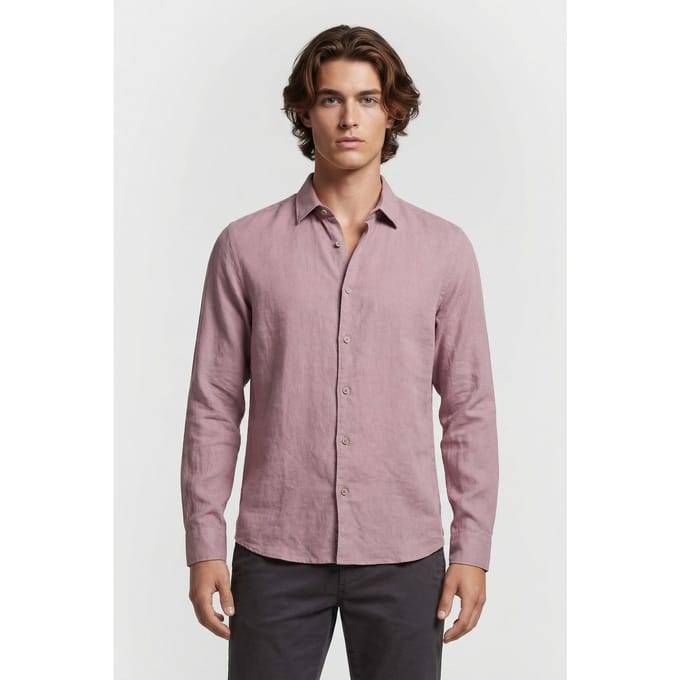 No Excess Shirt Solid With Linen Mauve Größe: L | Casual hemden Outlet | Herren | Violett