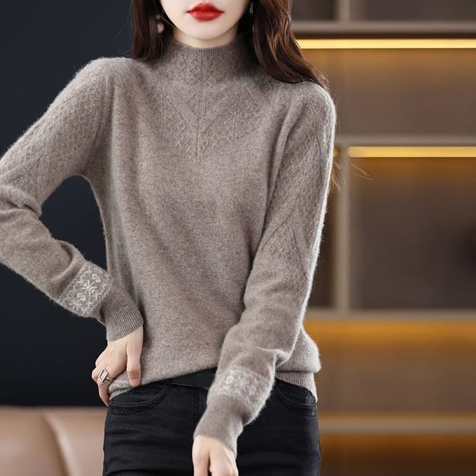 Pull tricoté épais en jacquard d'hiver à col semi-haut pour femme, pull ample à la mode 2XL 130-70kg gray