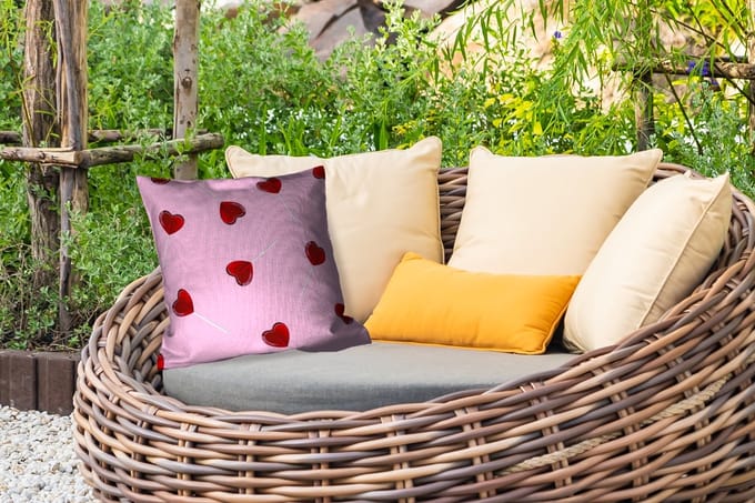 Tuinkussen - Roze - Hart - Lolly - Snoep - 40x40 cm - Weerbestendig
