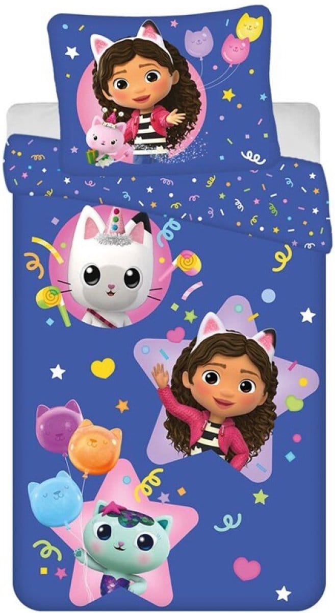 Gabby's Dollhouse dekbedovertrek blauw 140 x 200 cm - polyester- 63 x 63 cm
