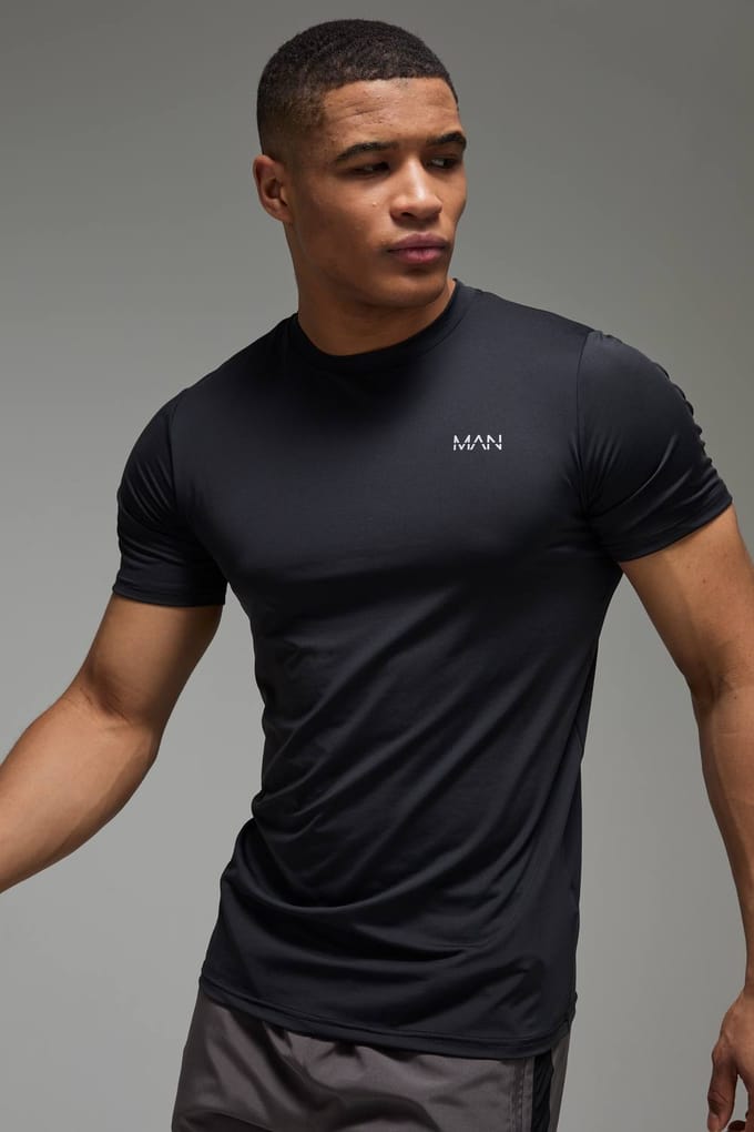 Man Active Regular Fit Performance Gym T-Shirt | Black | Size 2XL