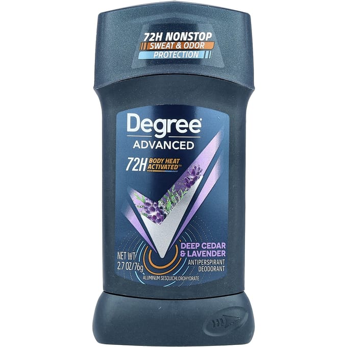 Degree, Advanced, 72H Body Heat Activated™, Antiperspirant Deodorant, Deep Cedar & Lavender, 2.7 oz (76 g) gray