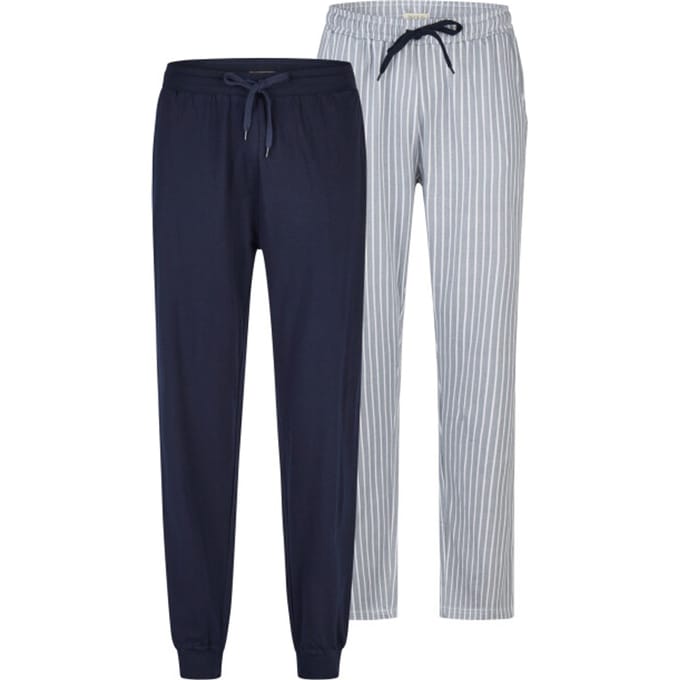 Phil & Co Heren Lange Pyjamabroeken 2-Pack Grijs Gestreept/Donkerblauw - Maat M
