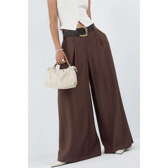 Hoge Taille Wijde Pantalon met Plooien
