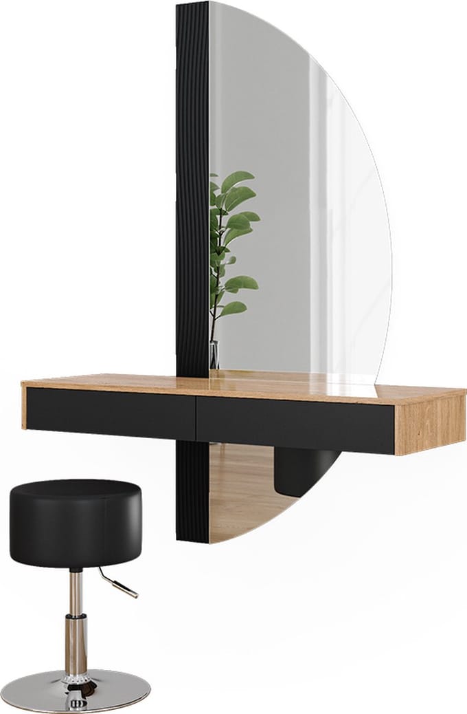 Vicco Kaptafel Melisa, Zwart, 120 cm met LED-spiegel en kruk
