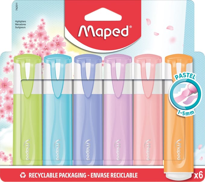 Maped Classic Pastel Markeerstift Set - 6 Pastelkleuren