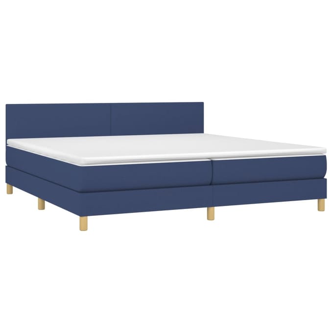 vidaXL - Boxspring - met - matras - en - LED - stof - blauw - 200x200 - cm