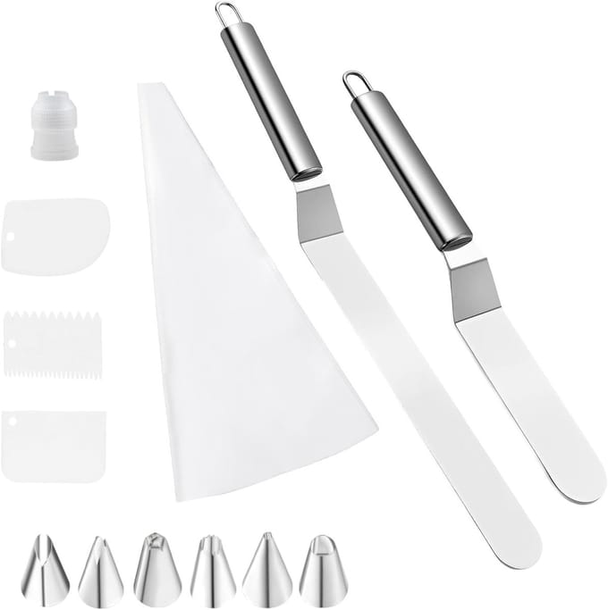 Set van 2 RVS Taartscheppen - Schuin Ontwerp voor Cake Decoratie, Cupcakes en Glazuur Bewerking