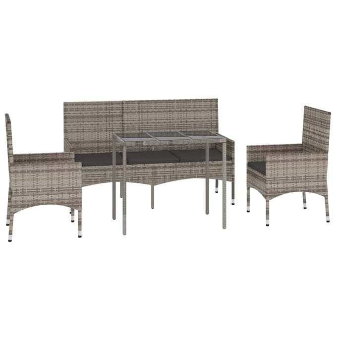 vidaXL - 4-delige - Loungeset - met - kussens - poly - rattan - grijs